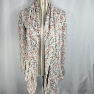 Lucky Brand Live in Love Aztec Print White & Multi Open Front Cardigan Sz Small
